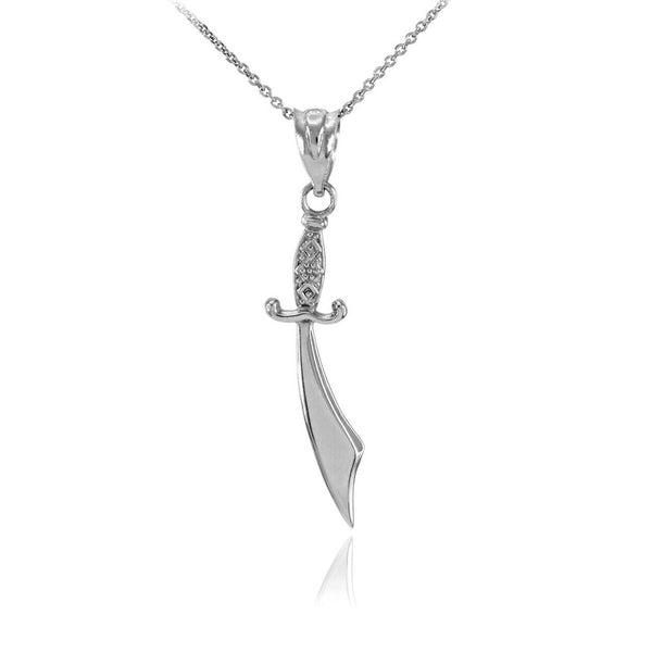 10K Solid Gold Scimitar Sword Detailed Handle Pendant Necklace