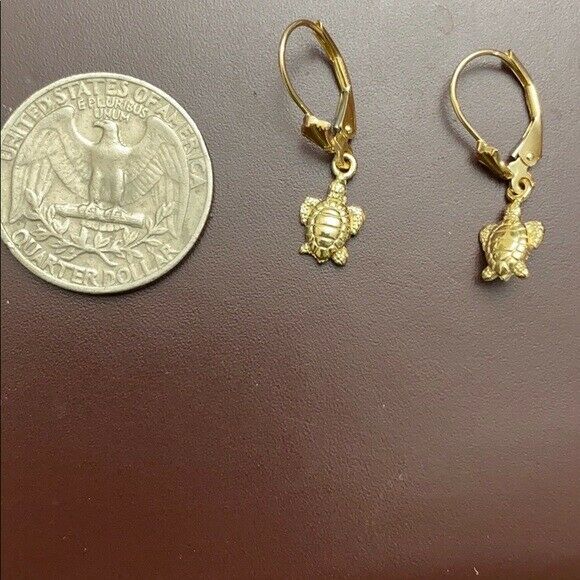 14K Rose Gold Detailed Sea Turtle Leverback Earring Set