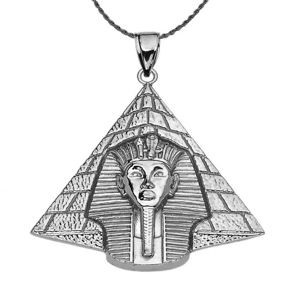 Sterling Silver Egyptian Pyramid King Tut Tut (Tutankhamun) Pendant Necklace
