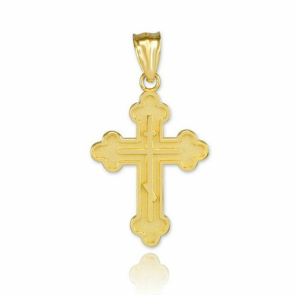 10k Solid Yellow Gold Eastern Orthodox Christian Cross Charm Pendant Necklace