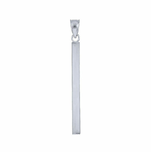 14K Solid White Gold Vertical Thin Straight Bar Geometric Necklace