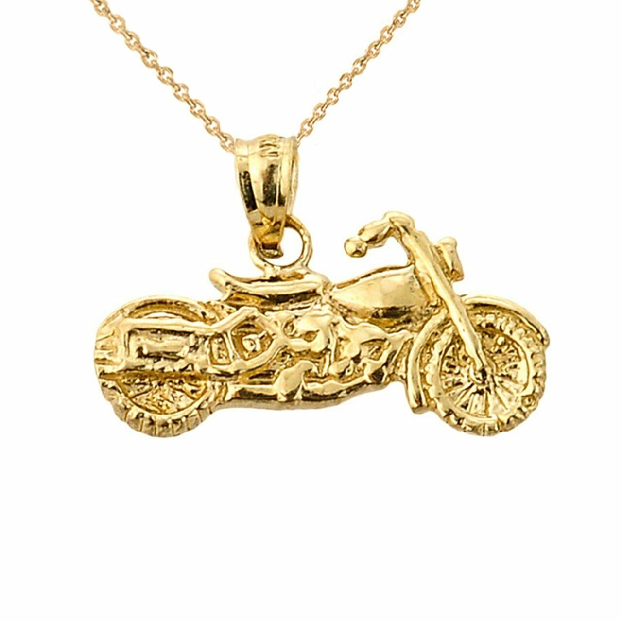 14k Yellow Gold Motorcycle Sport Charm Pendant Necklace