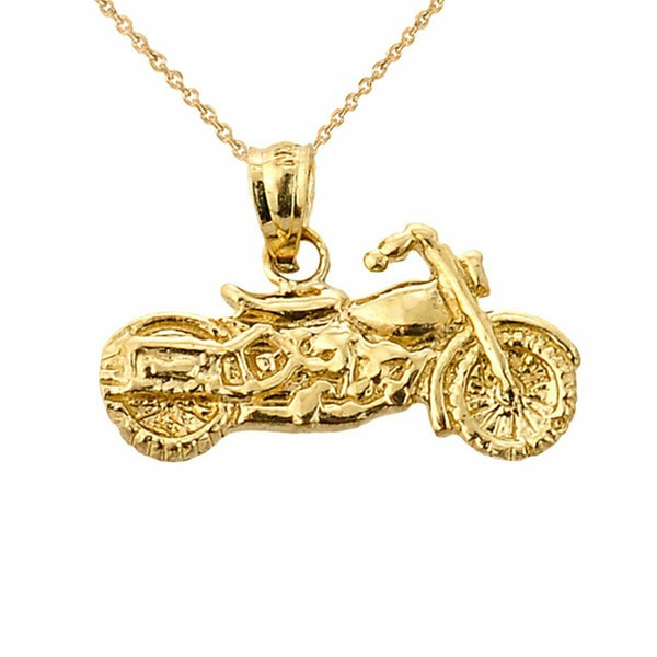 14k Yellow Gold Motorcycle Sport Charm Pendant Necklace