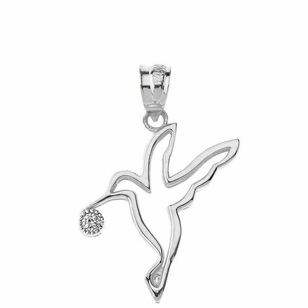 10k 14k Solid Gold Diamond Hummingbi Outline Love Luck Hope Pendant Necklace