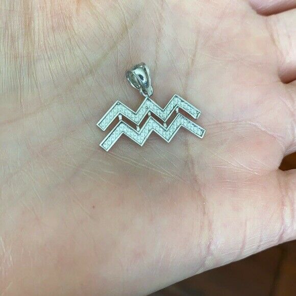 925 Sterling Silver Aquarius February Zodiac Sign Pendant Necklace
