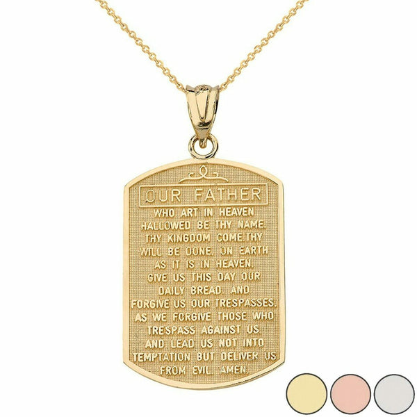 14k Solid Yellow Gold The Lord's Our Father Prayer Pendant Necklace