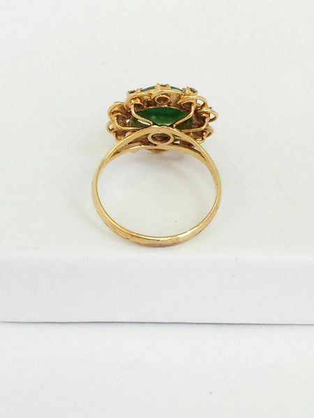 14K Solid Yellow Gold Oval Green Jade CZ Ring Size 5.75