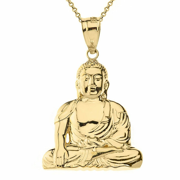 14k Yellow Gold Zen Buddhist Meditation Buddha Pendant Necklace (Medium, Large)