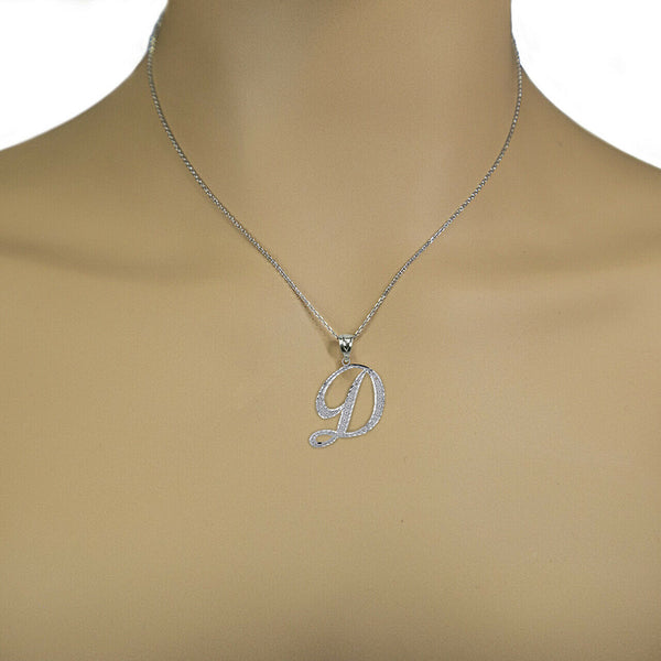 925 Sterling Silver Cursive Initial Letter D Pendant Necklace