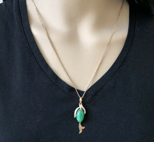 NEW 14K Yellow Gold Green Jade Pendant - ES32