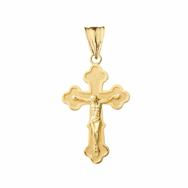 Solid Yellow Gold 14K Greek Orthodox Crucifix Cross Pendant Necklace