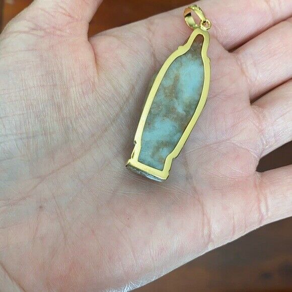 14K Solid Gold The Blessed Virgin Mary Prayer Carved Natural Red Jade Pendant