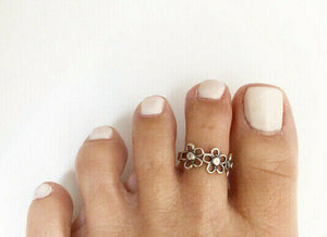 NWT .925 Sterling Silver Open Flower Adjustable Toe Ring / Finger Ring