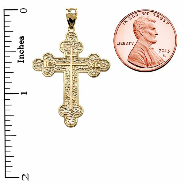 Solid Yellow Gold 10K Eastern Orthodox ICXC Cross Pendant Necklace
