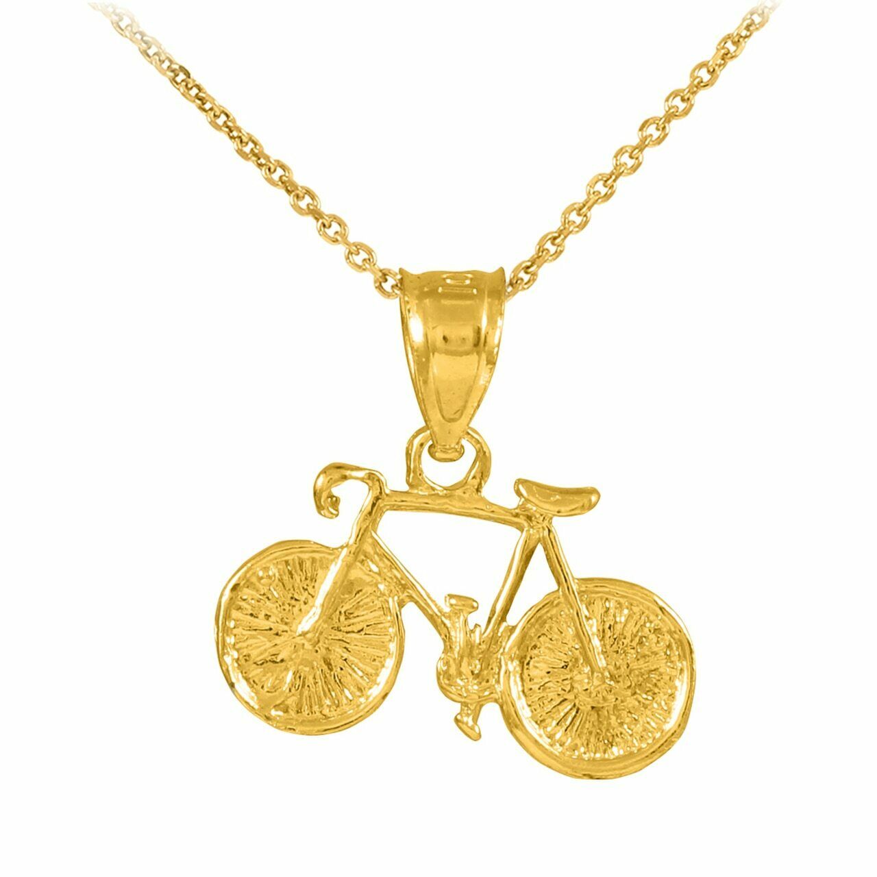 10k Solid Yellow Gold Mountain Cycling Bicycle Bike Sport Pendant Necklace