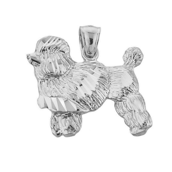 925 Sterling Silver Diamond Cut Poodle Charm Pendant Necklace
