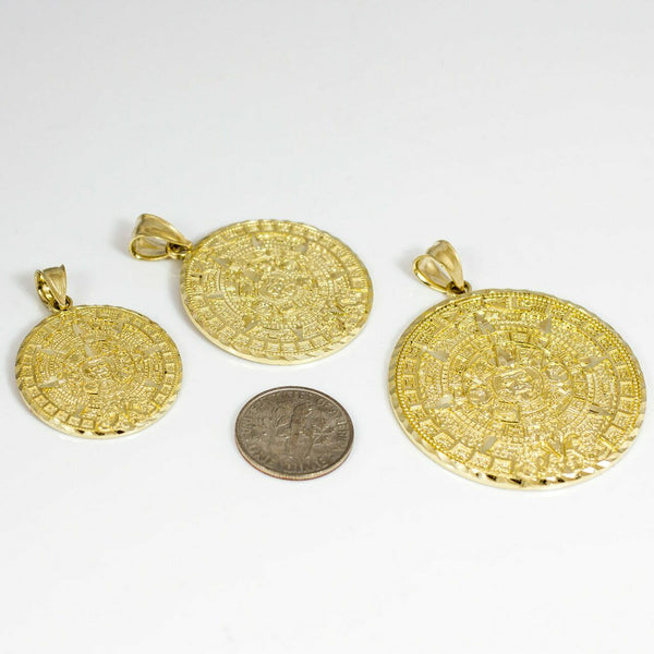 10K Yellow Gold Aztec Mayan Mexico Sun Calendar Pendant - Small, Medium, Large