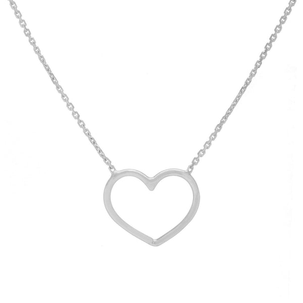 14K Solid White Gold Open Heart Cut Out Necklace - Minimalist  Adjustable
