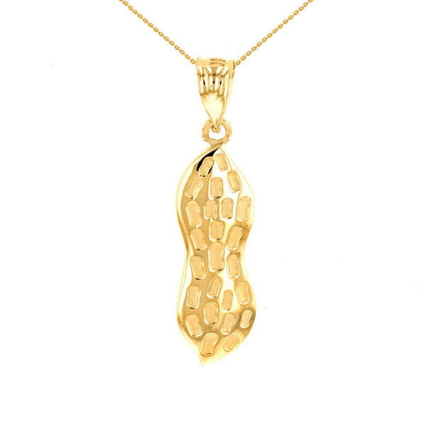 10K Solid Yellow Gold Peanut Ground Nut Pendant Necklace