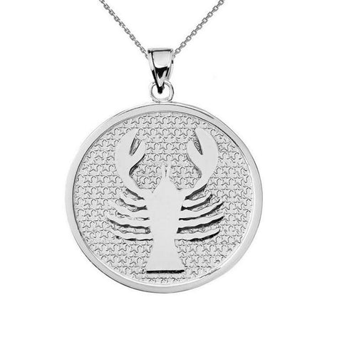 .925 Sterling Silver Zodiac Sign Cancer Disc Pendant Necklace