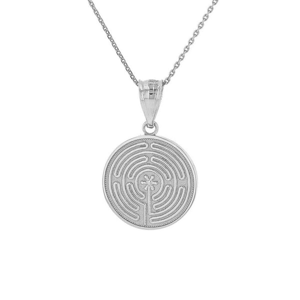 925 Sterling Silver Chartres Labyrinth Maze Dainty Medallion Pendant Necklace