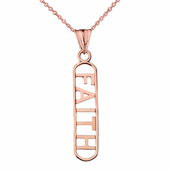 10k 14k Solid Gold Faith Cutout Charm Pendant Necklace 16" 18" 20" 22"