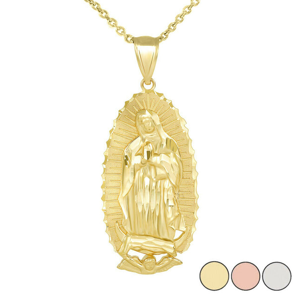 10k Solid Gold Our Lady Of Guadalupe Virgen Maria Mary Pendant Necklace S, M