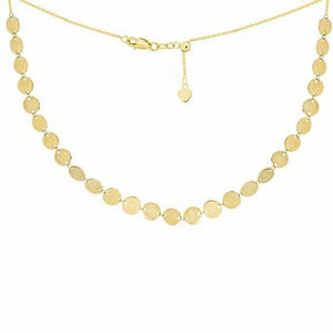 14K Solid Gold 27 Small Disk/Disc Chain Choker Necklace Adjust 16" Yellow