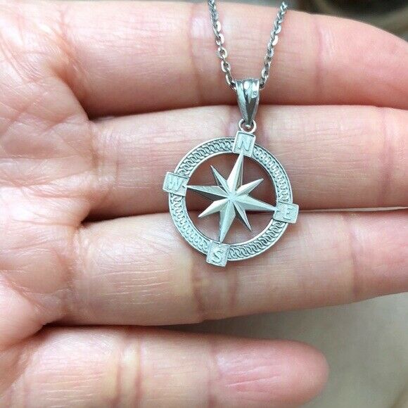 Sterling Silver The North Star with Nautical Compass Graduation Pendant Necklace