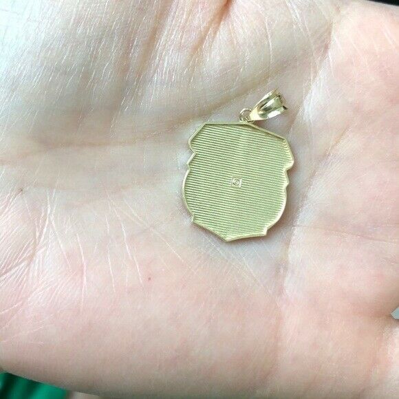 10k Solid Yellow Gold Saint Michael Protect Us Shield Pendant Necklace