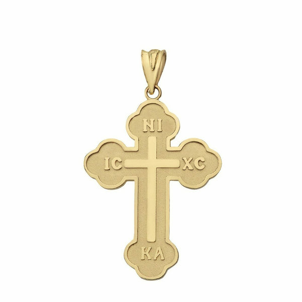 14k Solid Gold Saint Nicholas Greek Orthodox IC XC NIKA Cross S Pendant Necklace