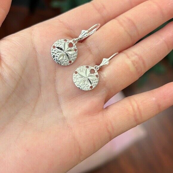925 Sterling Silver Sand Dollar Drop/Dangle Leverback Earrings