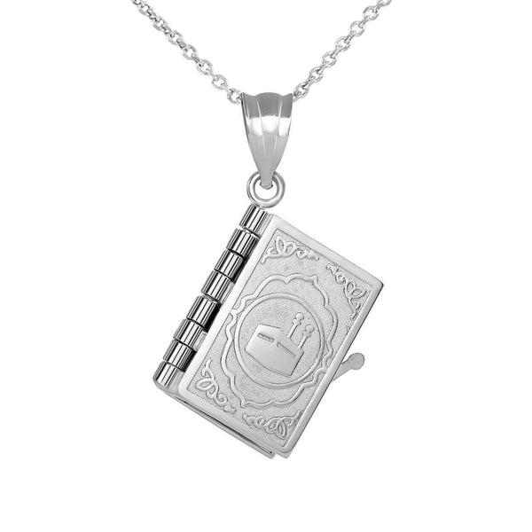 Sterling Silver 3D Moveable Koran Quran Book Text of Islam God Pendant Necklace