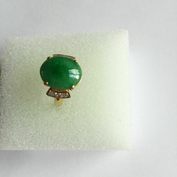 14K Solid Yellow Gold Oval Green Jade CZ Ring Size 6.25