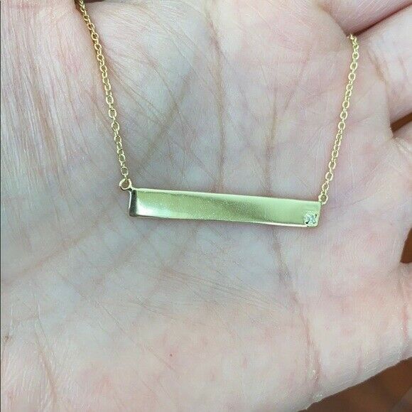 Fine Silver Yellow Gold Minimalist Horizontal Bar Geometric Diamond Necklace