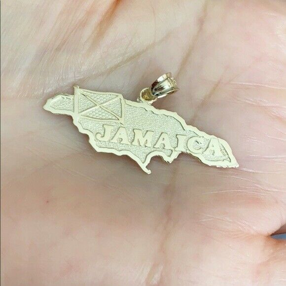Solid 10k Yellow Gold Jamaica Map Pendant Necklace 16" 18" 20" 22"