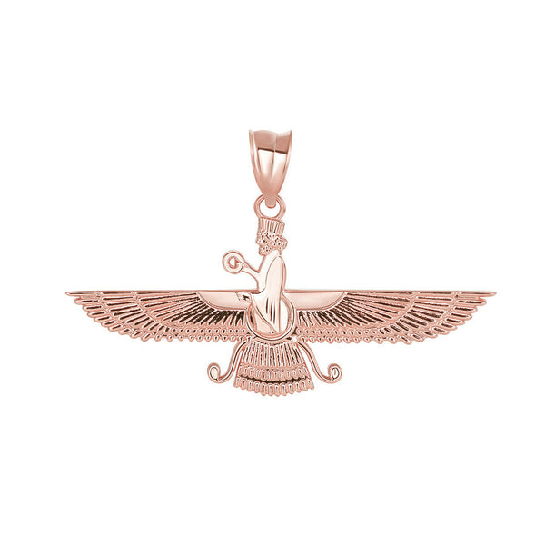 14K Solid Gold Persian God Faravahar Pendant Necklace - Yellow, Rose, or White
