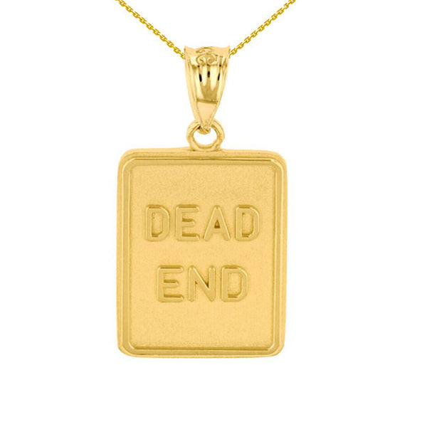14K Solid Gold Dead End Traffic Sign Pendant Necklace - Yellow, Rose, or White