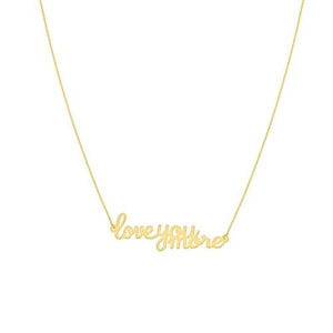 14K Solid Yellow Gold Script I love you More Plate Adjustable Necklace -16"-18"