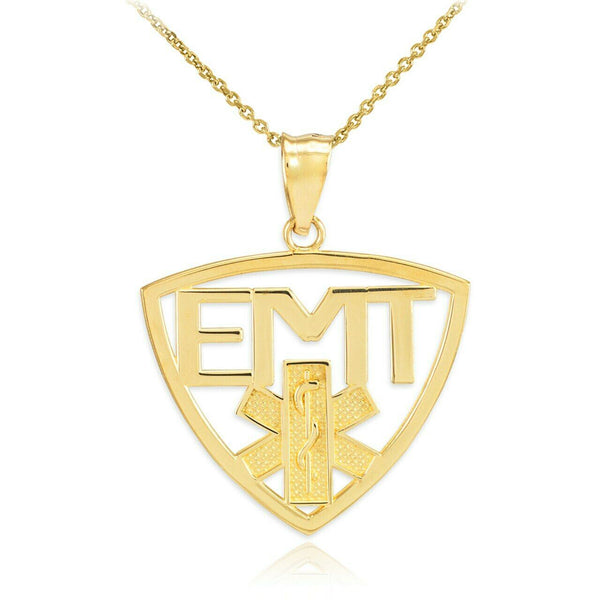 14K Yellow Gold Emergency Medical Technician (EMT) Star of Life Charm Pendant