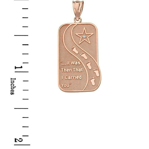 10K Solid Yellow Gold Diamond Footprints in the Sand Poem Pendant Necklace