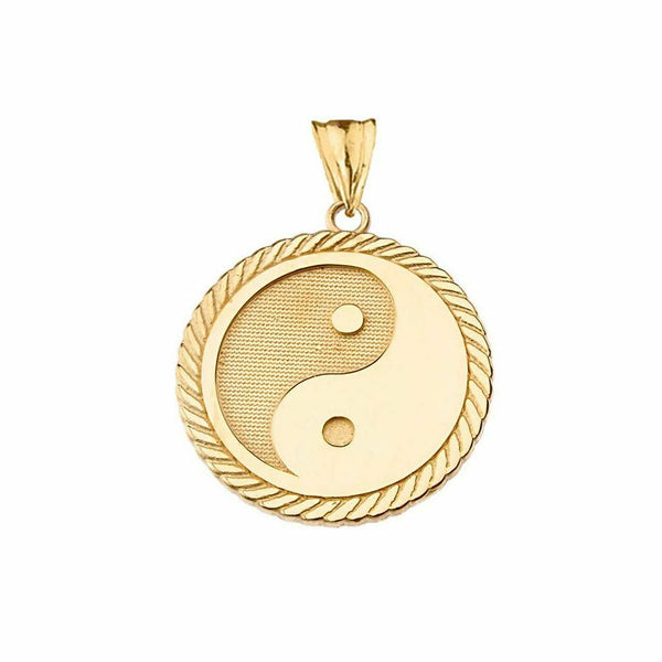 Solid 10k Yellow Gold Yin Yang Medallion Pendant Necklace 16" 18" 20" 22"
