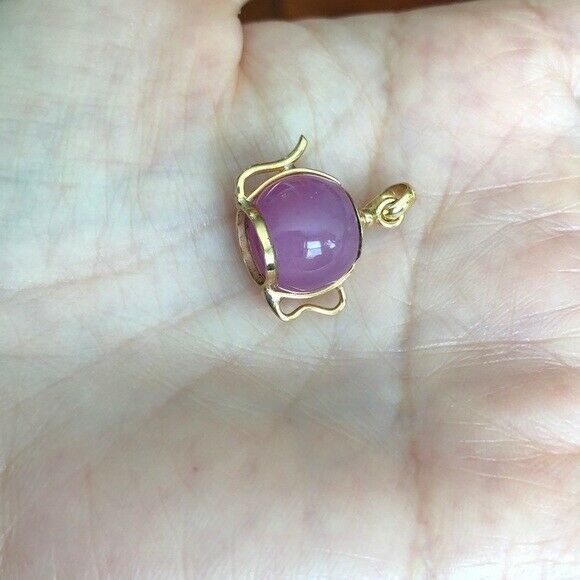 14K Solid Gold Purple Teapot Pendant / Charm Dainty Adjustable Necklace 16"-18"