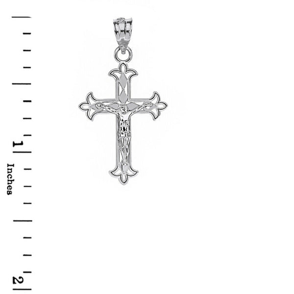 Sterling Silver Fleur De Lis Filigree Crucifix - Lily of France Pendant Necklace