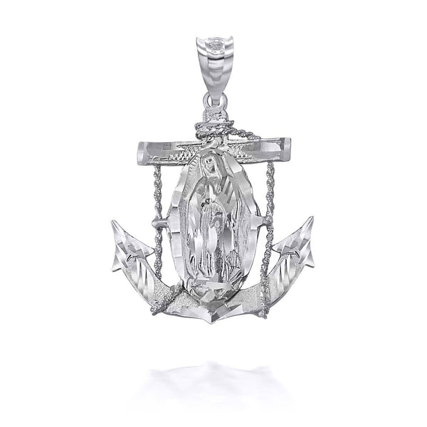 925 Sterling Silver Our Lady Of Guadalupe On Anchor Pendant Necklace