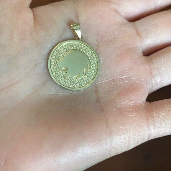 10K Solid Gold Leo Zodiac Sign Disc Round Pendant Necklace 16" 18" 20" 22"