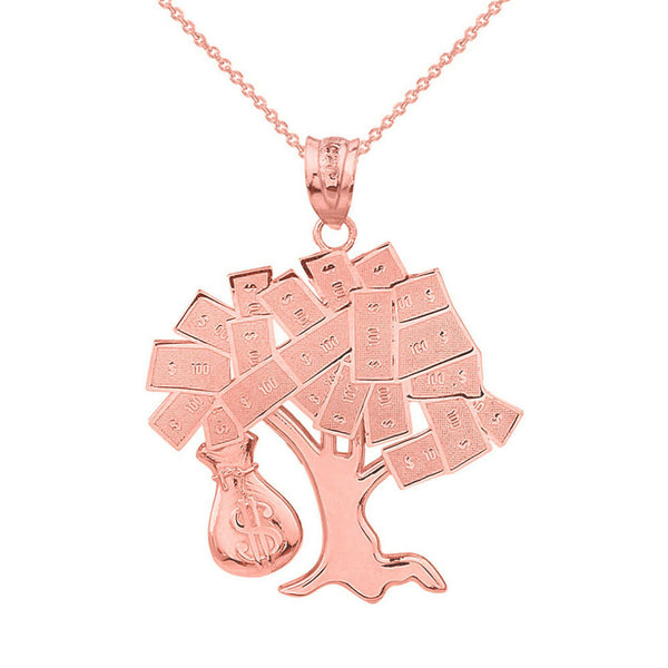 10K Solid Gold Hip Hop Money Tree Money Bag Pendant Necklace
