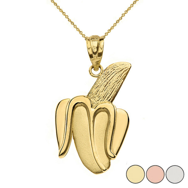 10k Solid Gold Peeled Banana Pendant Necklace Yellow White Rose