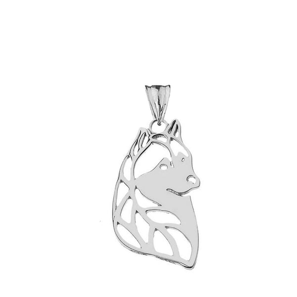 Sterling aSilver Alaskan Husky Cutout Silhouete Pendant Necklace