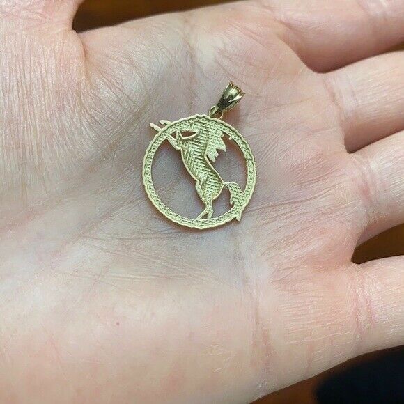 10K Solid Yellow Gold Stallion Horse Rope Pendant Necklace